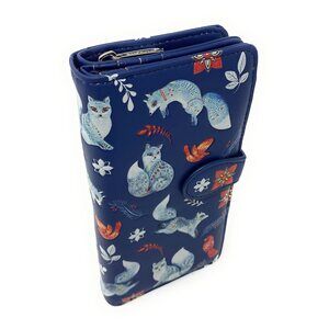 4712 Folk Art Foxes Large Wallet for Womenand Teen Girls Vegan Faux Leather